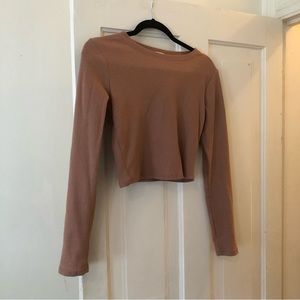 Warm tan cropped waffle long sleeve shirt by Bozzolo, barely worn